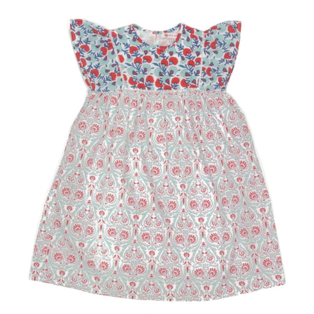 Ro's Garden Whimsical Blue Red Floral Dress girl's size 10 - 662